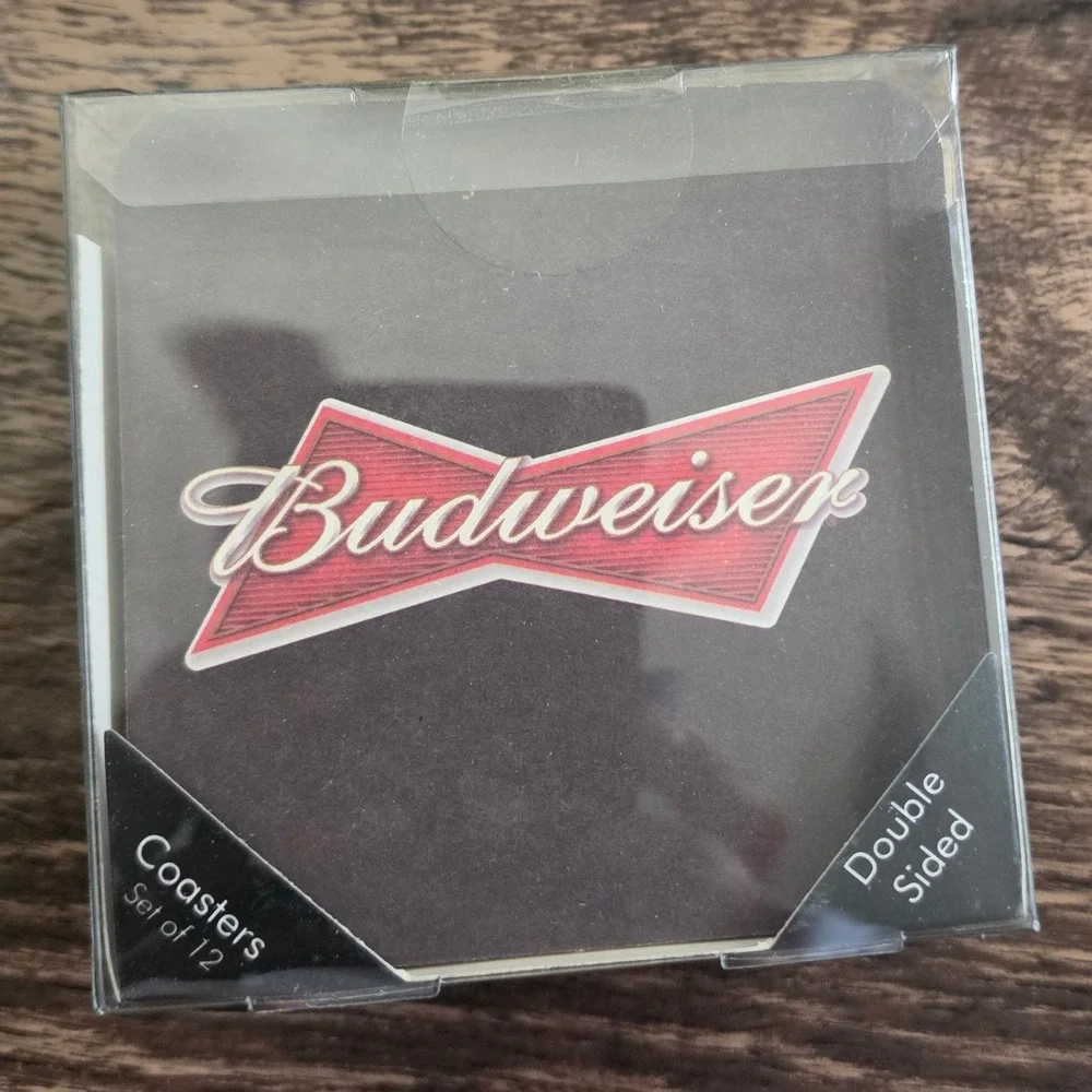 BUDWEISER Coasters Red Double Sided Pub Coasters Set of 12 Vintage Logo new